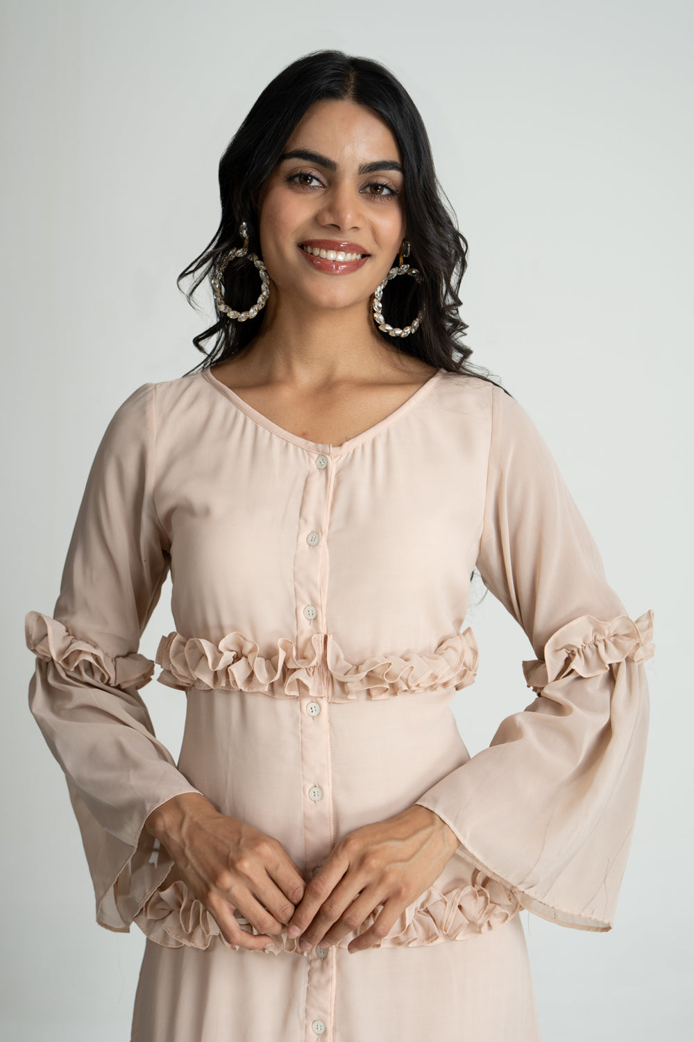 Peach Georgette Frill Dress
