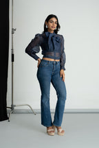 Blue Organza Bow Shirt