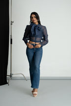 Blue Organza Bow Shirt