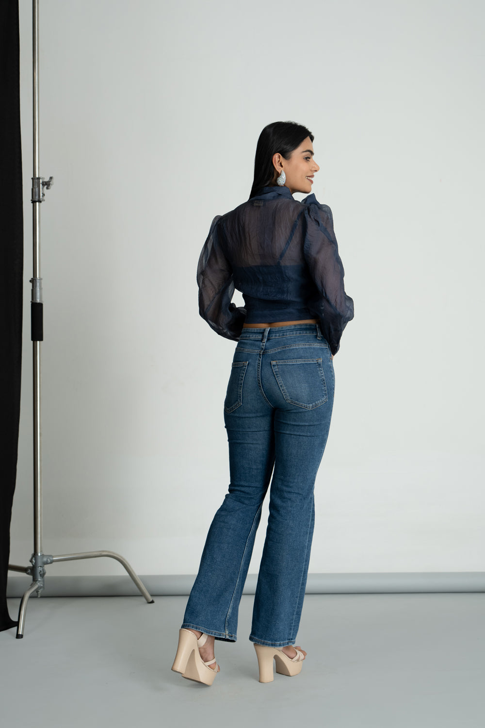 Blue Organza Bow Shirt