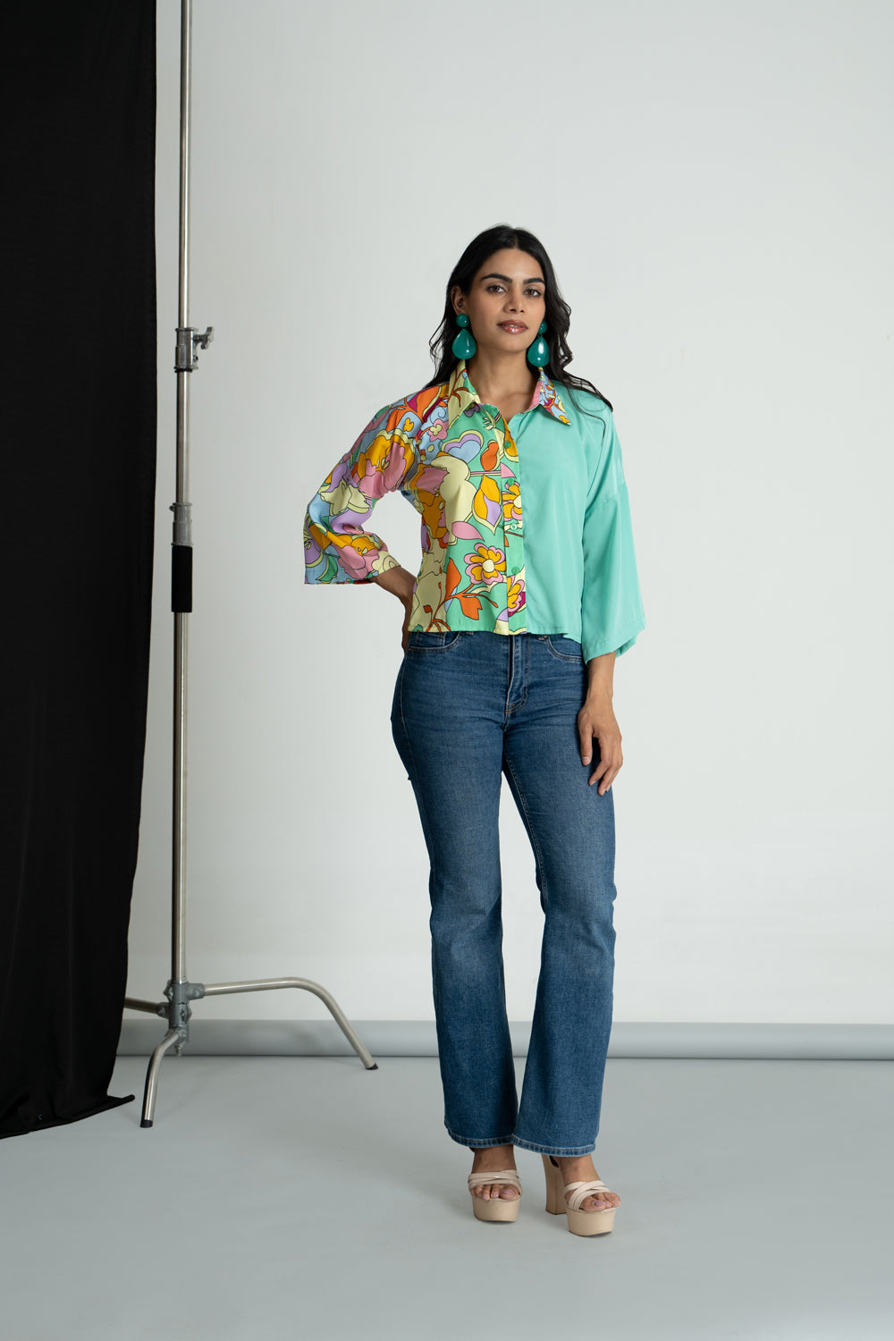 Crepe Floral Crop Shirt
