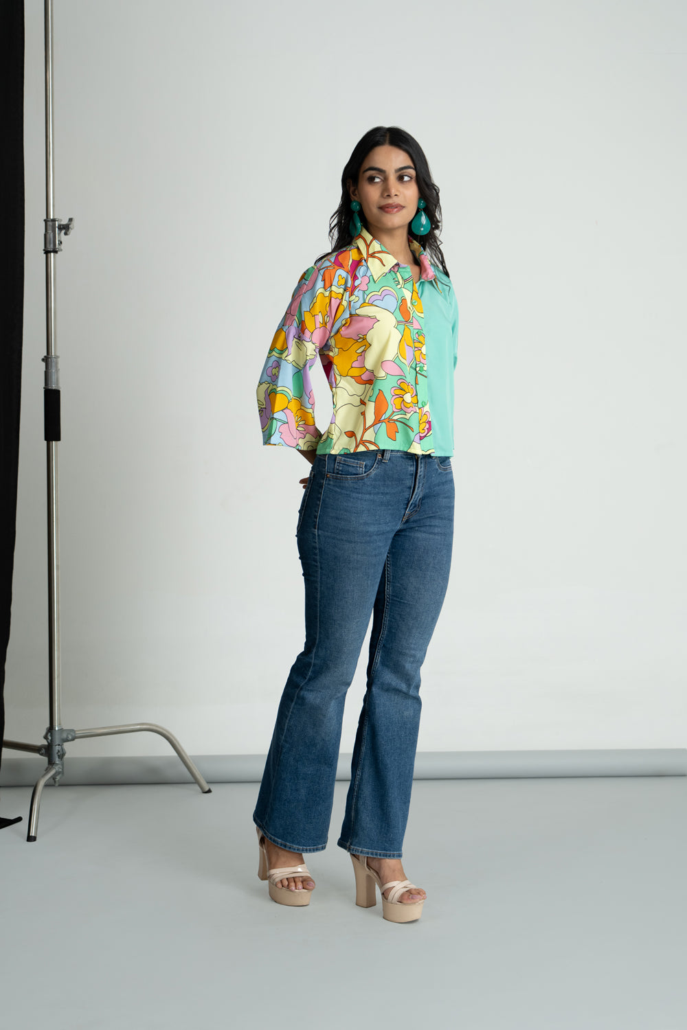 Crepe Floral Crop Shirt
