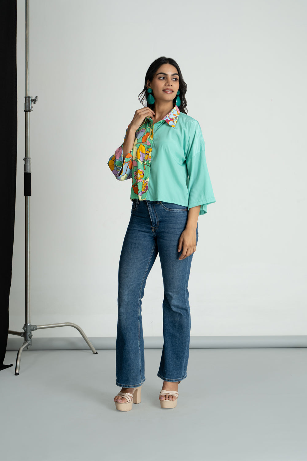 Crepe Floral Crop Shirt