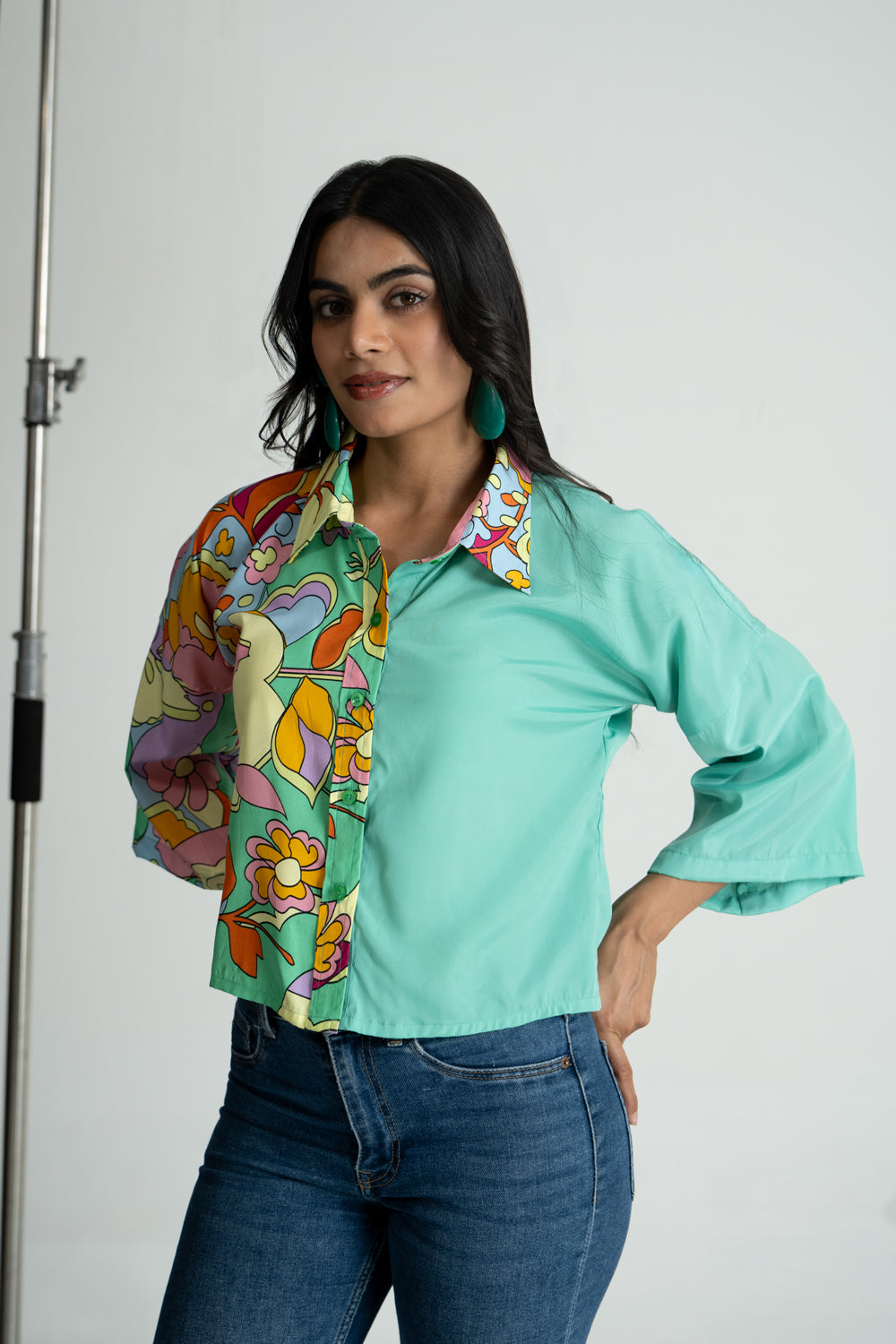 Crepe Floral Crop Shirt
