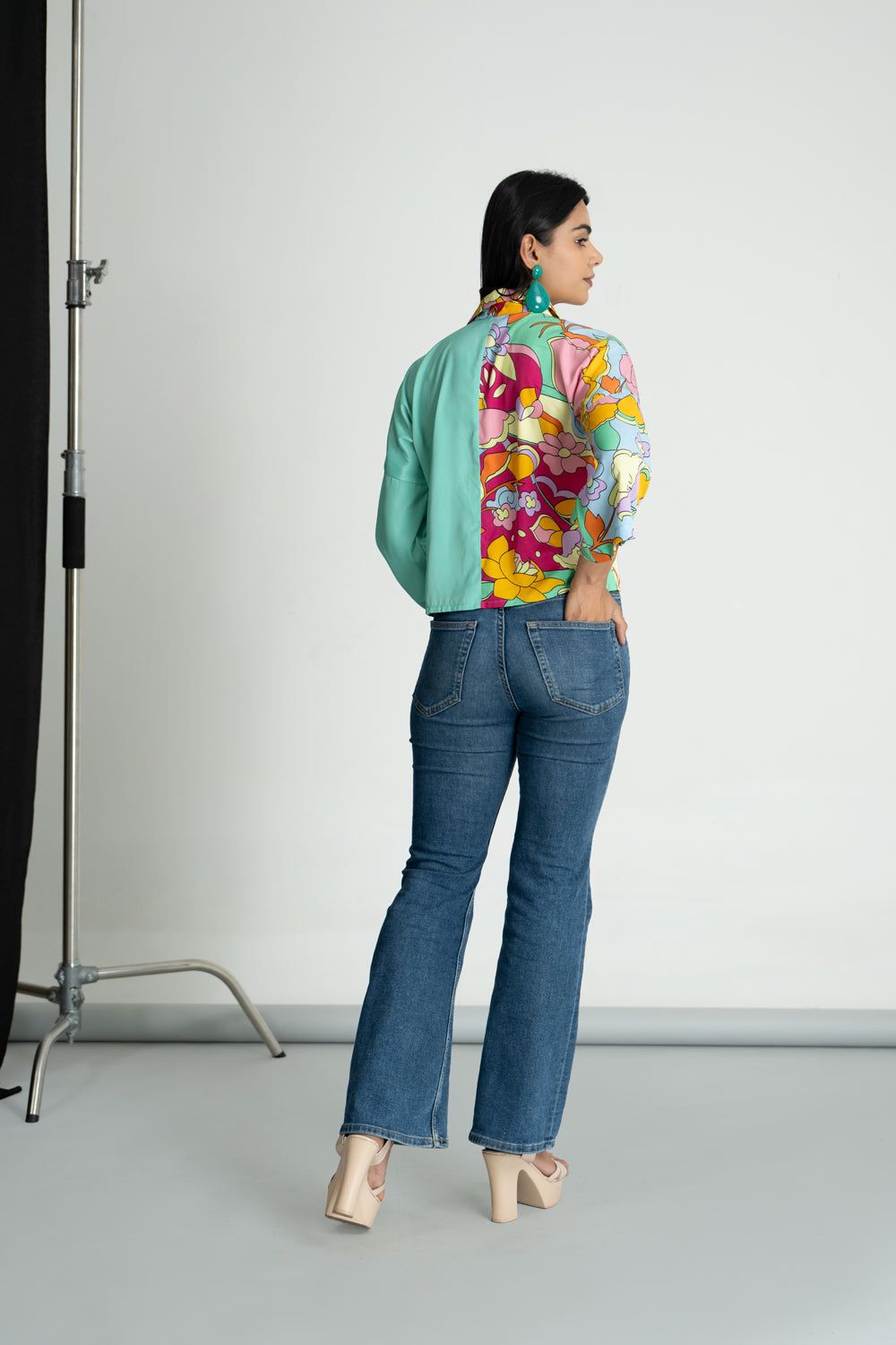 Crepe Floral Crop Shirt