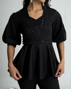 Black peplum co-ord set with culottes