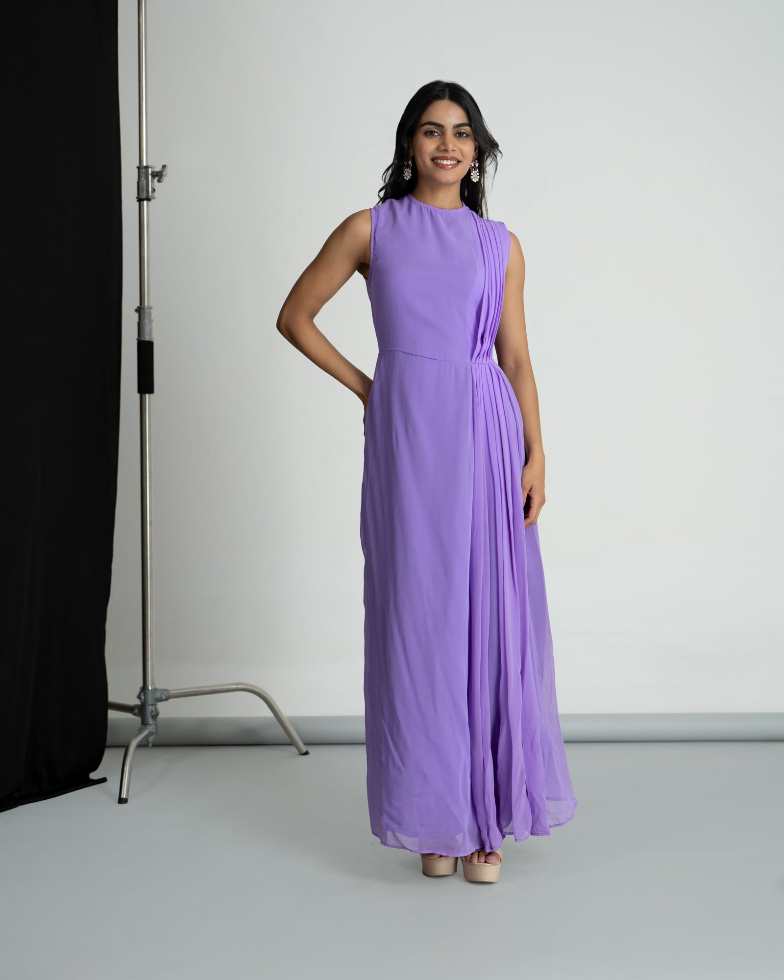 Lavender Pleated Georgette Dress