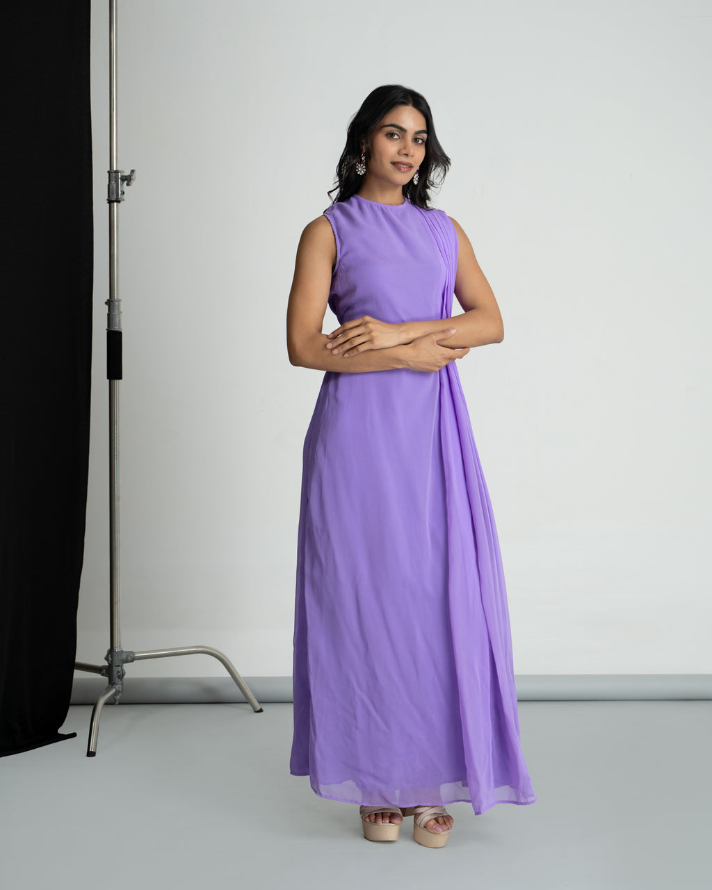 Lavender Pleated Georgette Dress