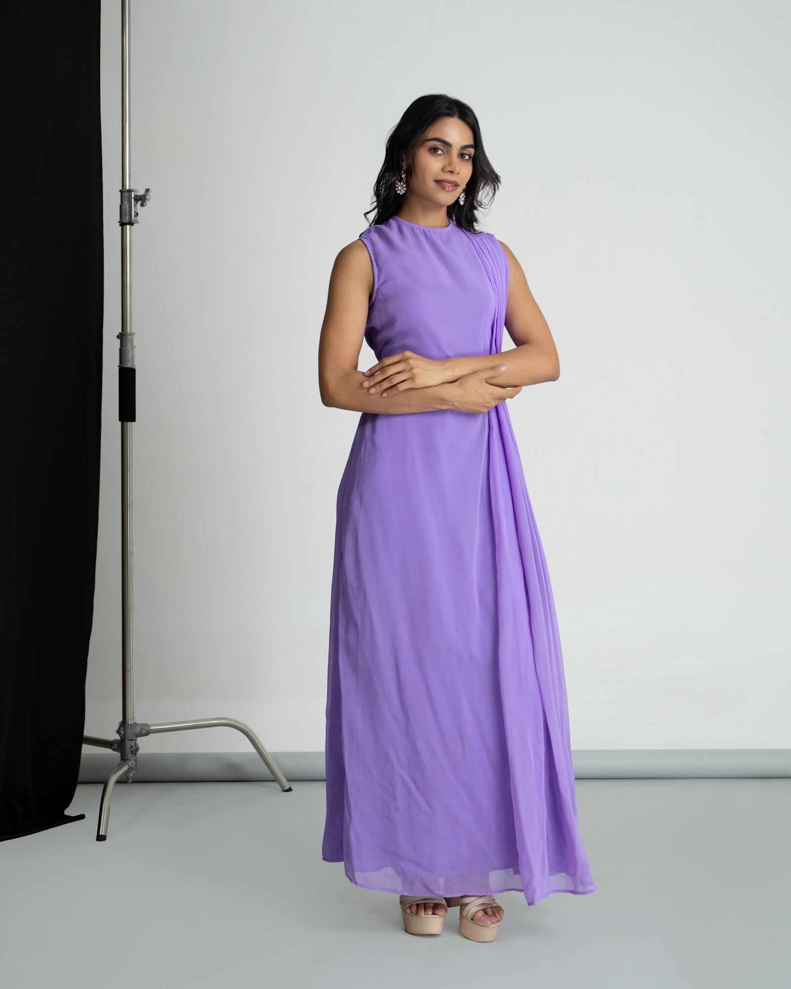 Lavender Pleated Georgette Dress
