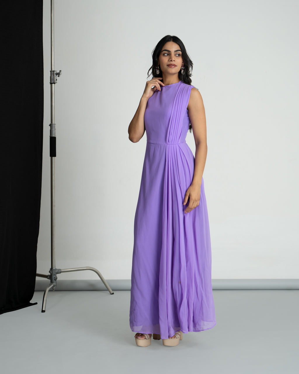 Lavender Pleated Georgette Dress