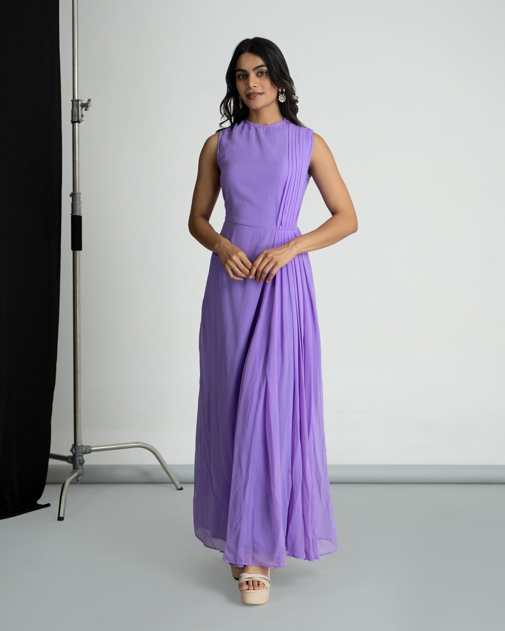 Lavender Pleated Georgette Dress
