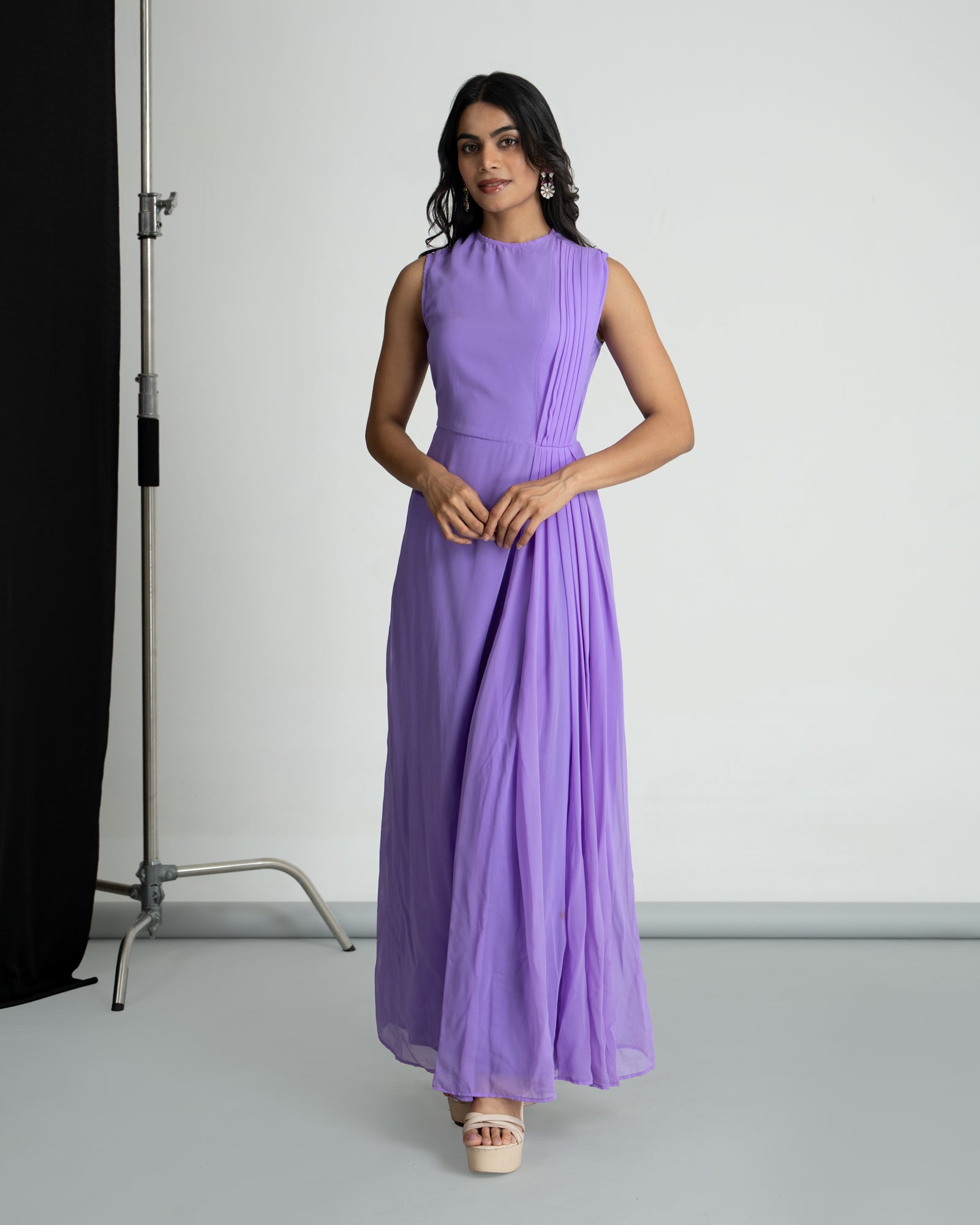 Lavender Pleated Georgette Dress