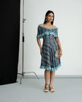 Grey printed off shoulder dress