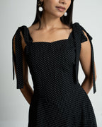 Black polka shoulder knot style dress
