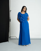 Royal blue cowl cape dress