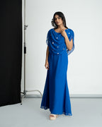 Royal blue cowl cape dress
