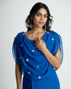 Royal blue cowl cape dress