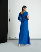 Royal blue cowl cape dress