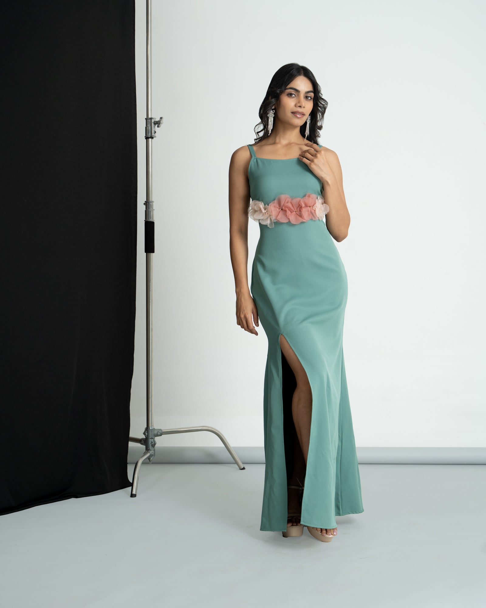 Mint Green 3D Floral Full Dress