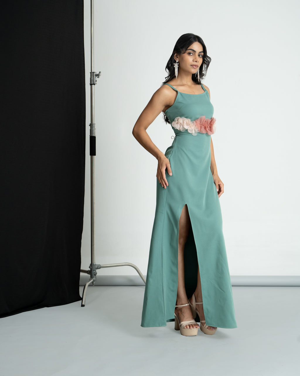 Mint Green 3D Floral Full Dress