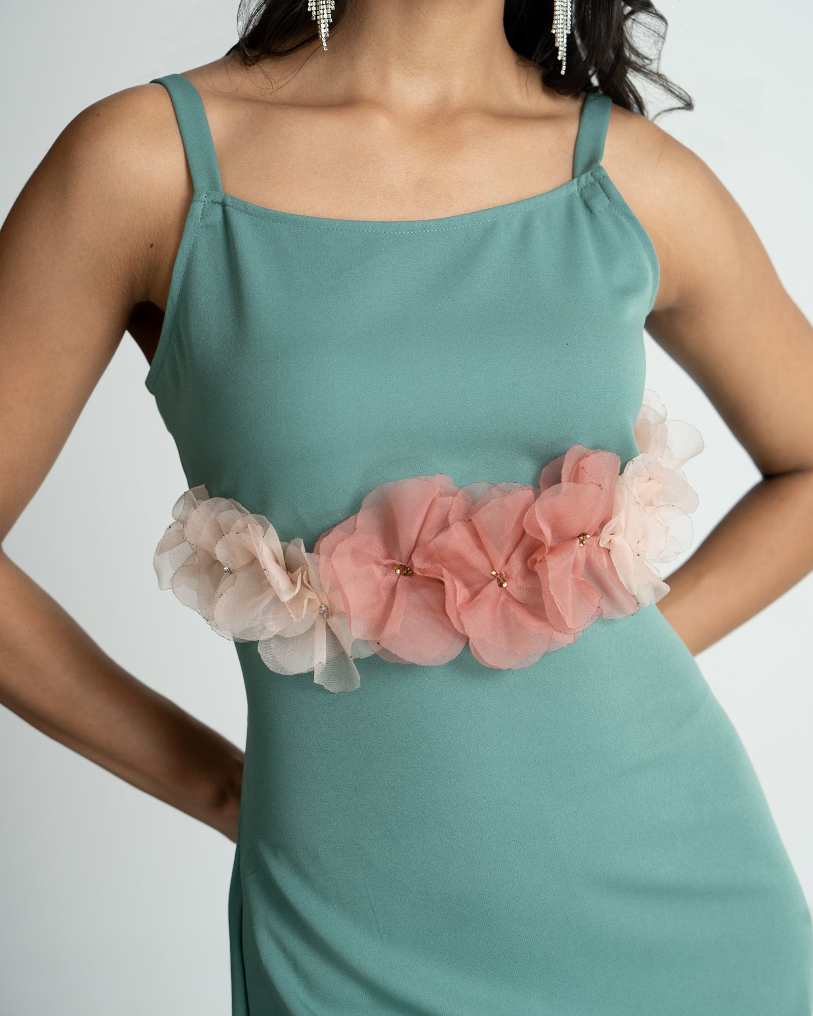 Mint Green 3D Floral Full Dress