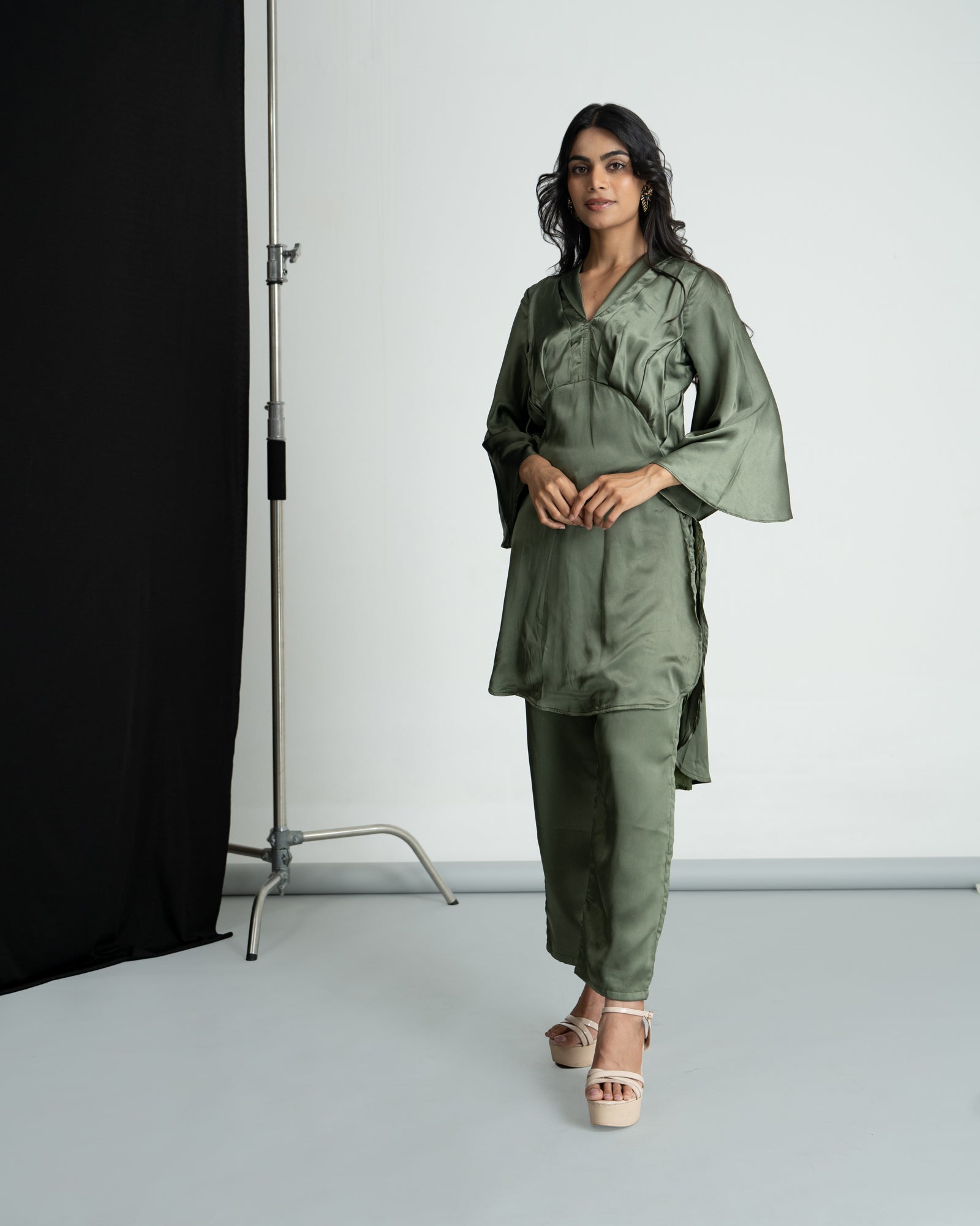 Olive green satin co-ord set
