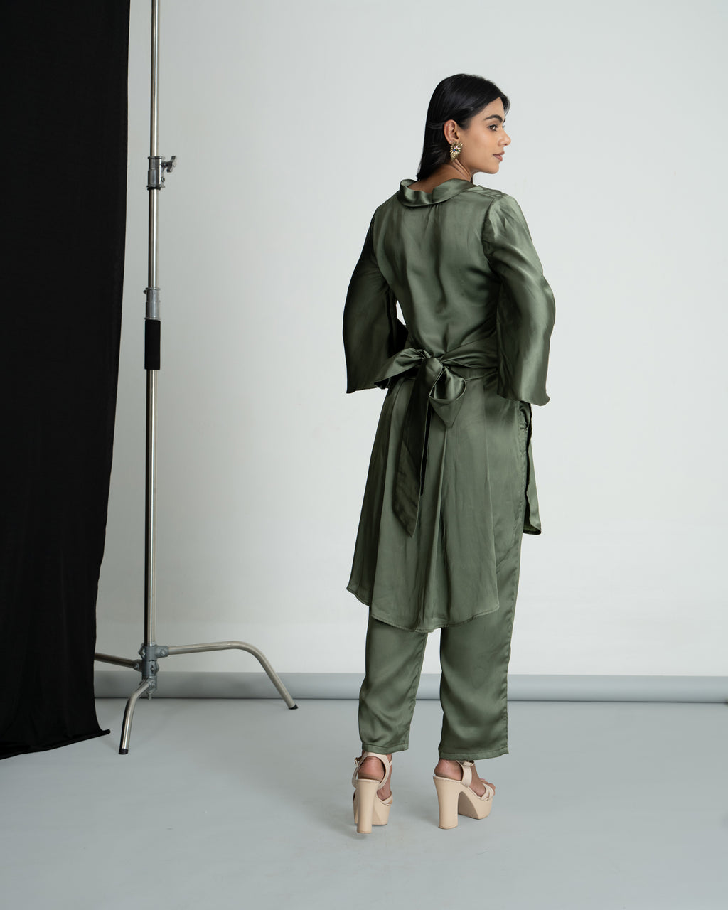Olive green satin co-ord set