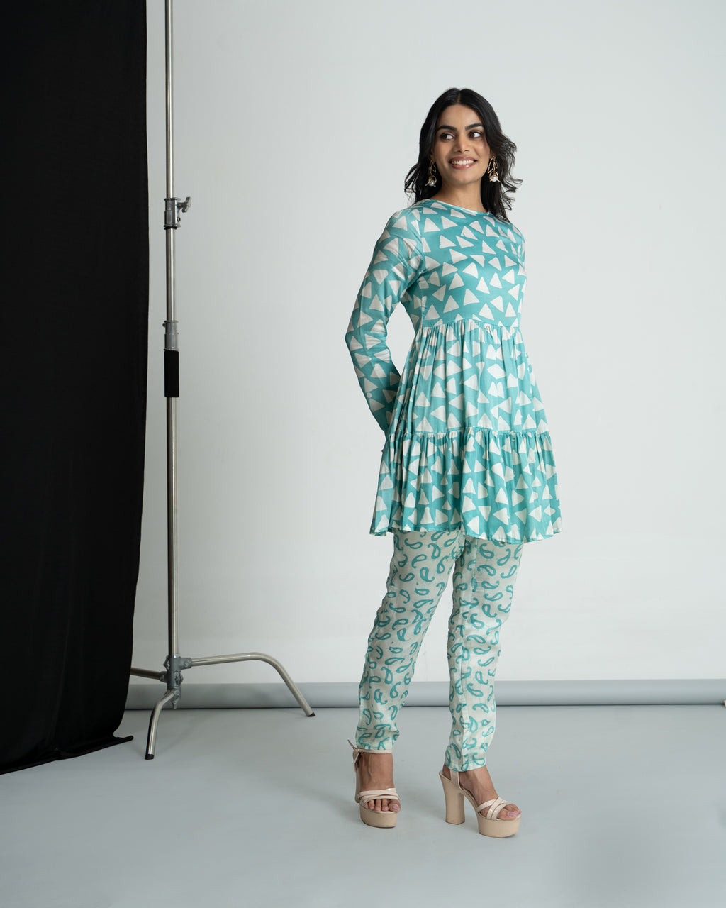 Mint Green peplum Kurti with Pants
