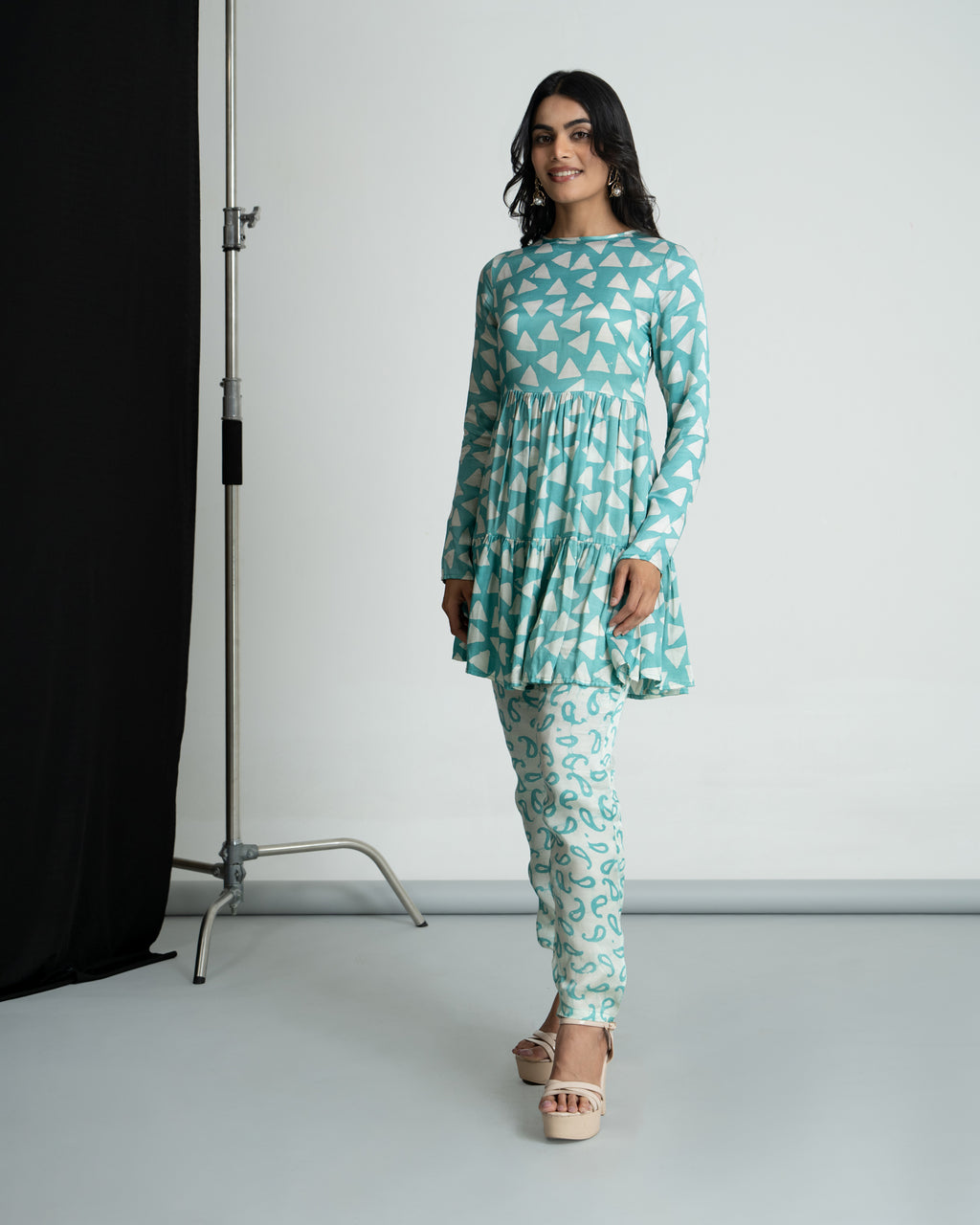 Mint Green peplum Kurti with Pants