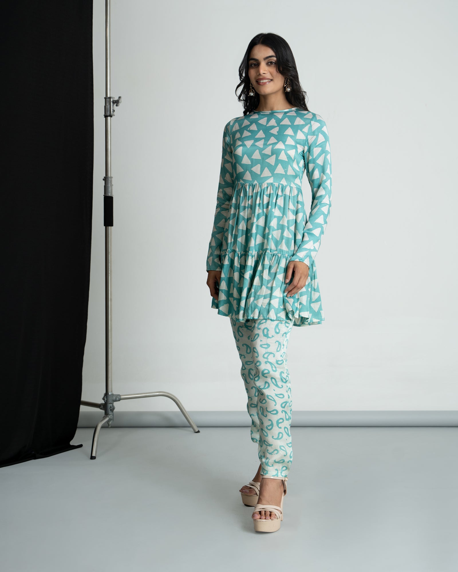 Mint Green peplum Kurti with Pants