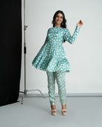 Mint Green peplum Kurti with Pants