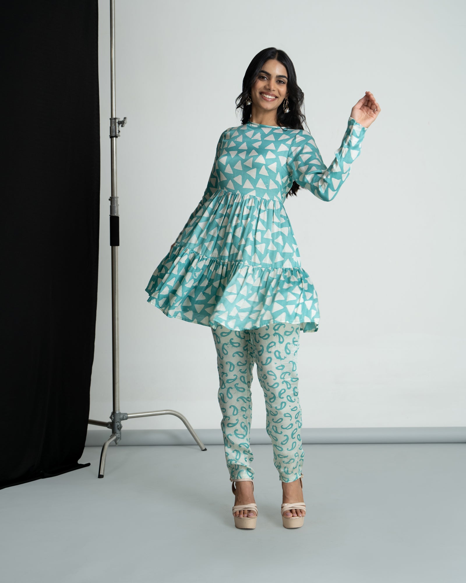 Mint Green peplum Kurti with Pants