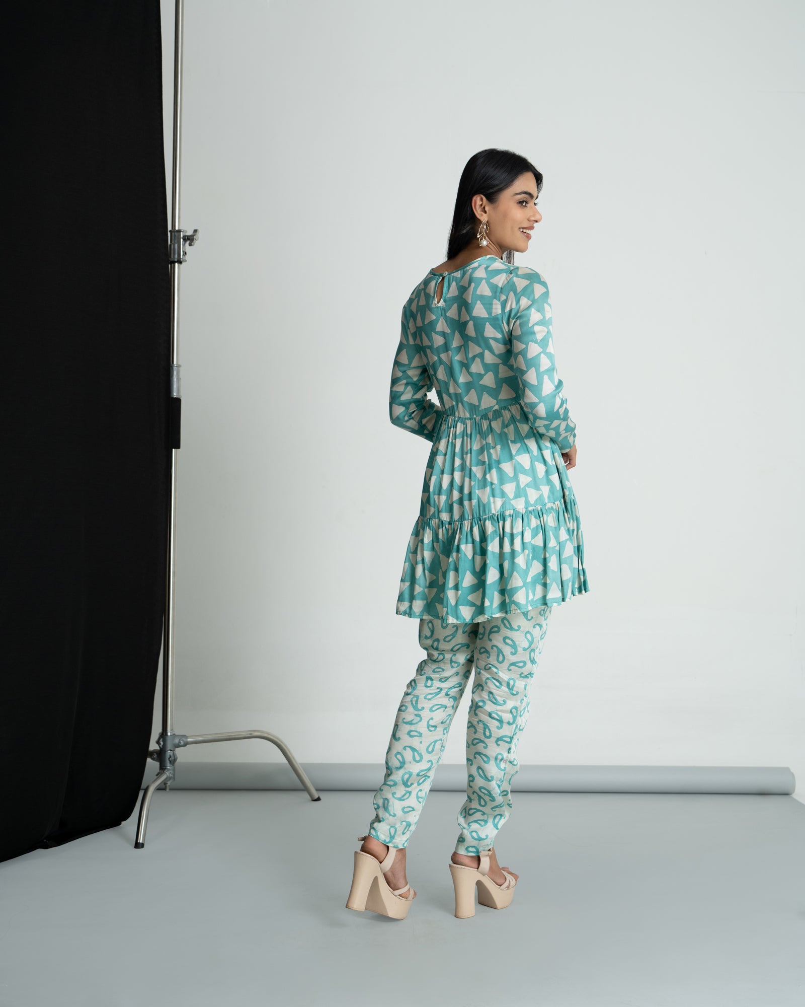 Mint Green peplum Kurti with Pants