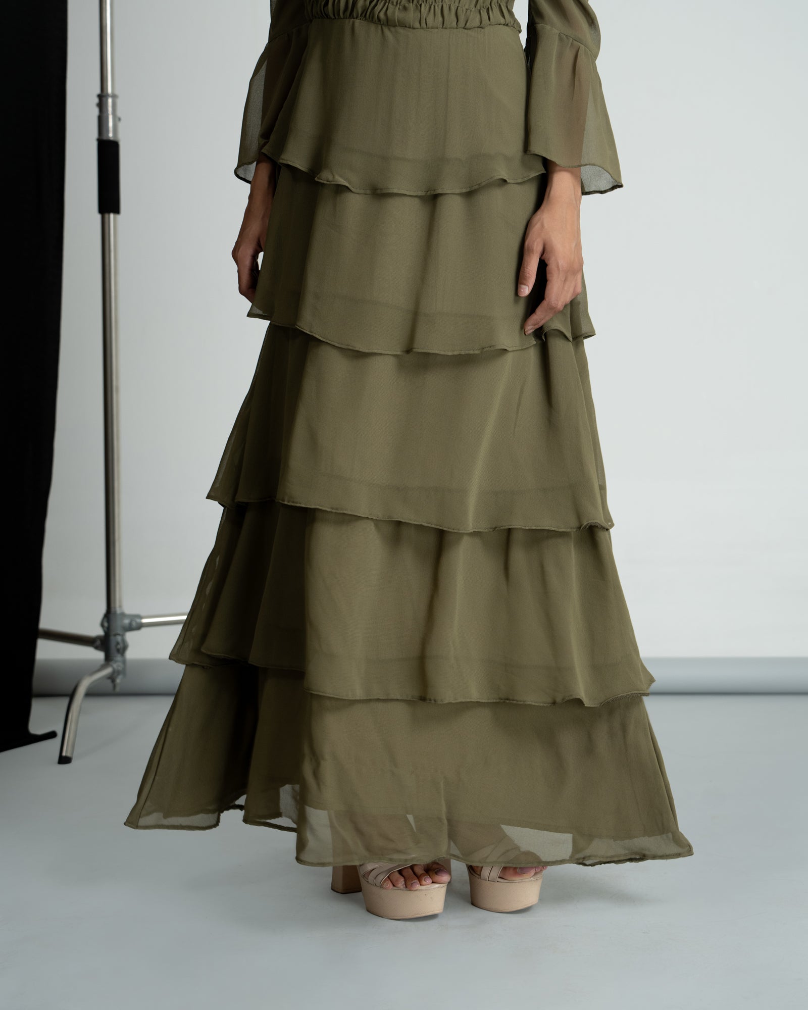 Olive Green Georgette Maxi Dress