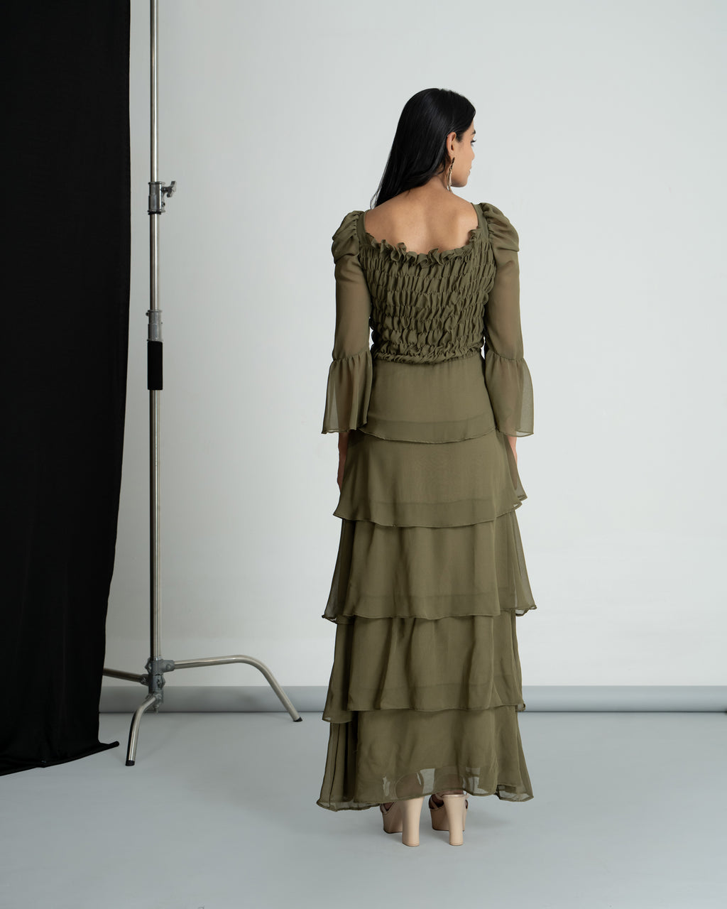 Olive Green Georgette Maxi Dress