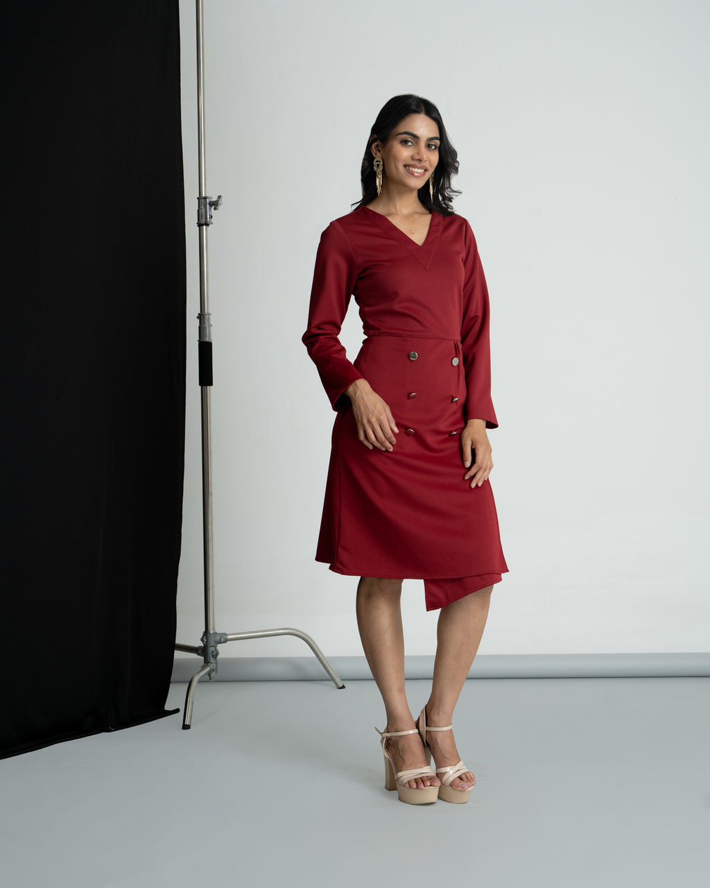Maroon Coat Style Dress