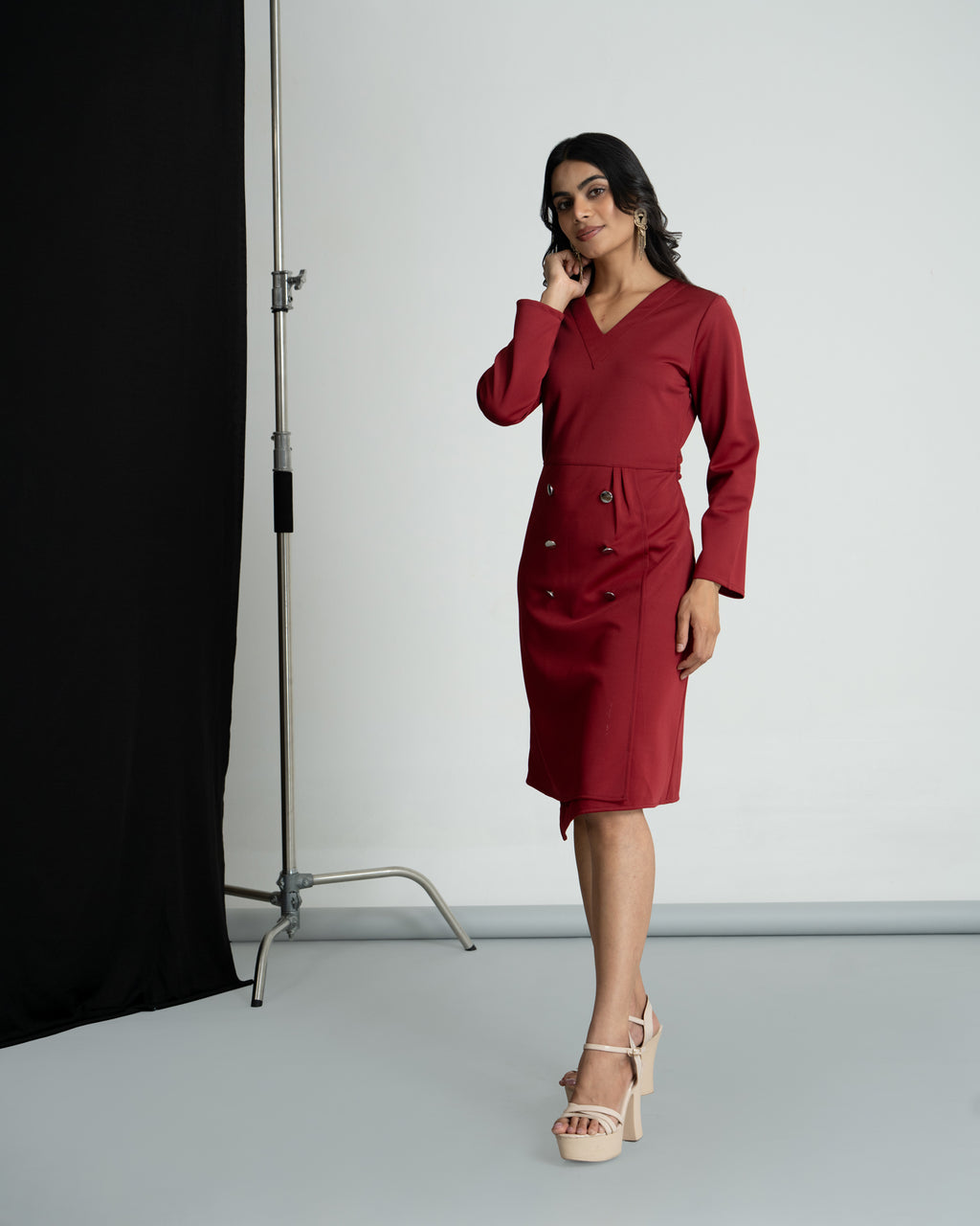 Maroon Coat Style Dress