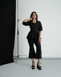 Black peplum co-ord set with culottes