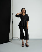 Black peplum co-ord set with culottes