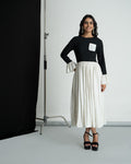 Black & White double georgette polka midi dress