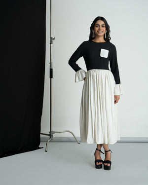 Black & White double georgette polka midi dress