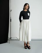 Black & White double georgette polka midi dress