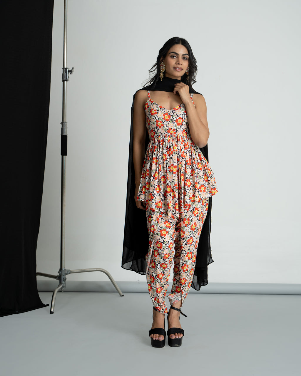 Floral printed kurti dhoti set