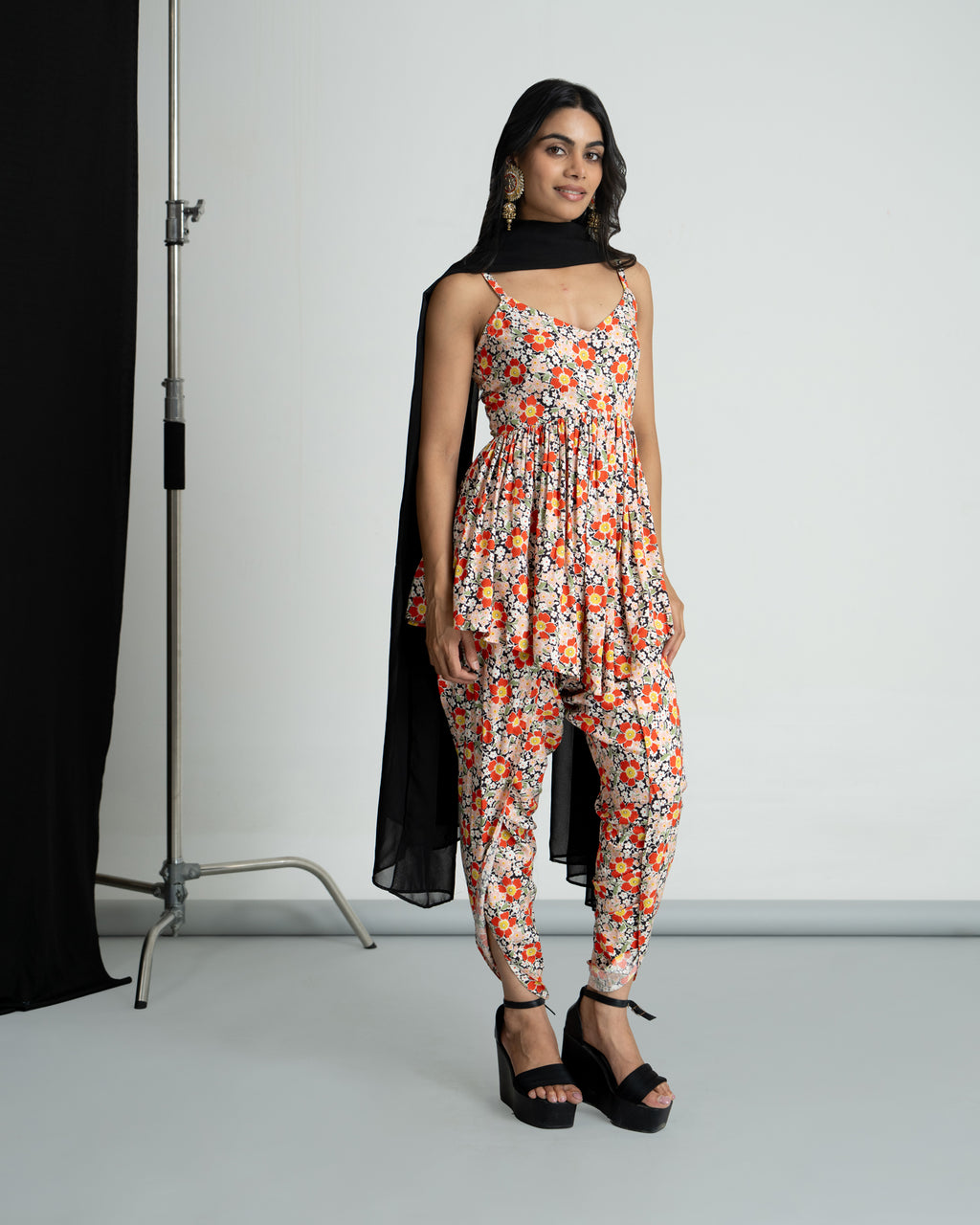 Floral printed kurti dhoti set