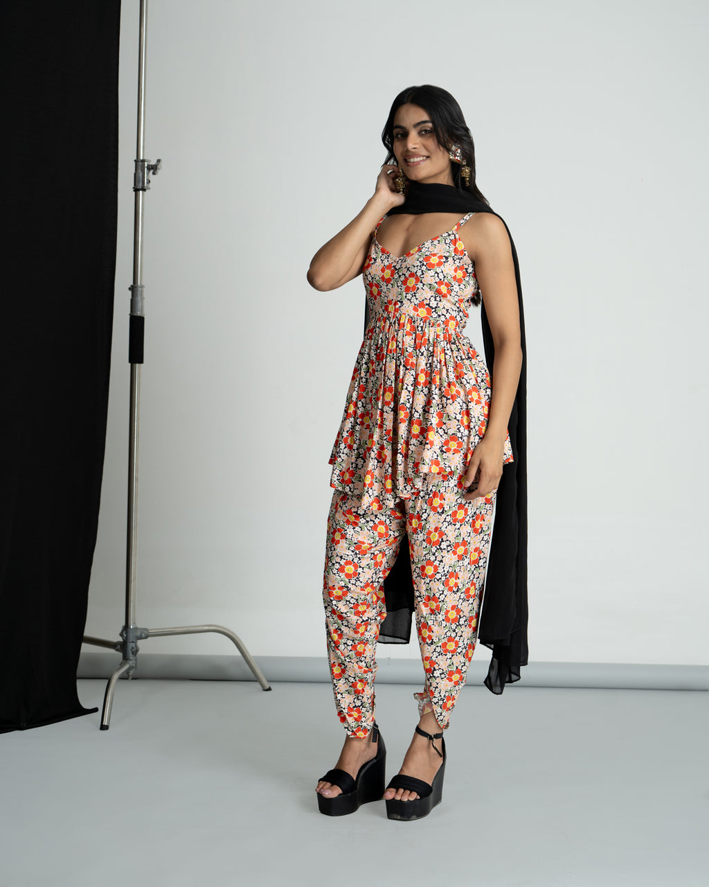 Floral printed kurti dhoti set