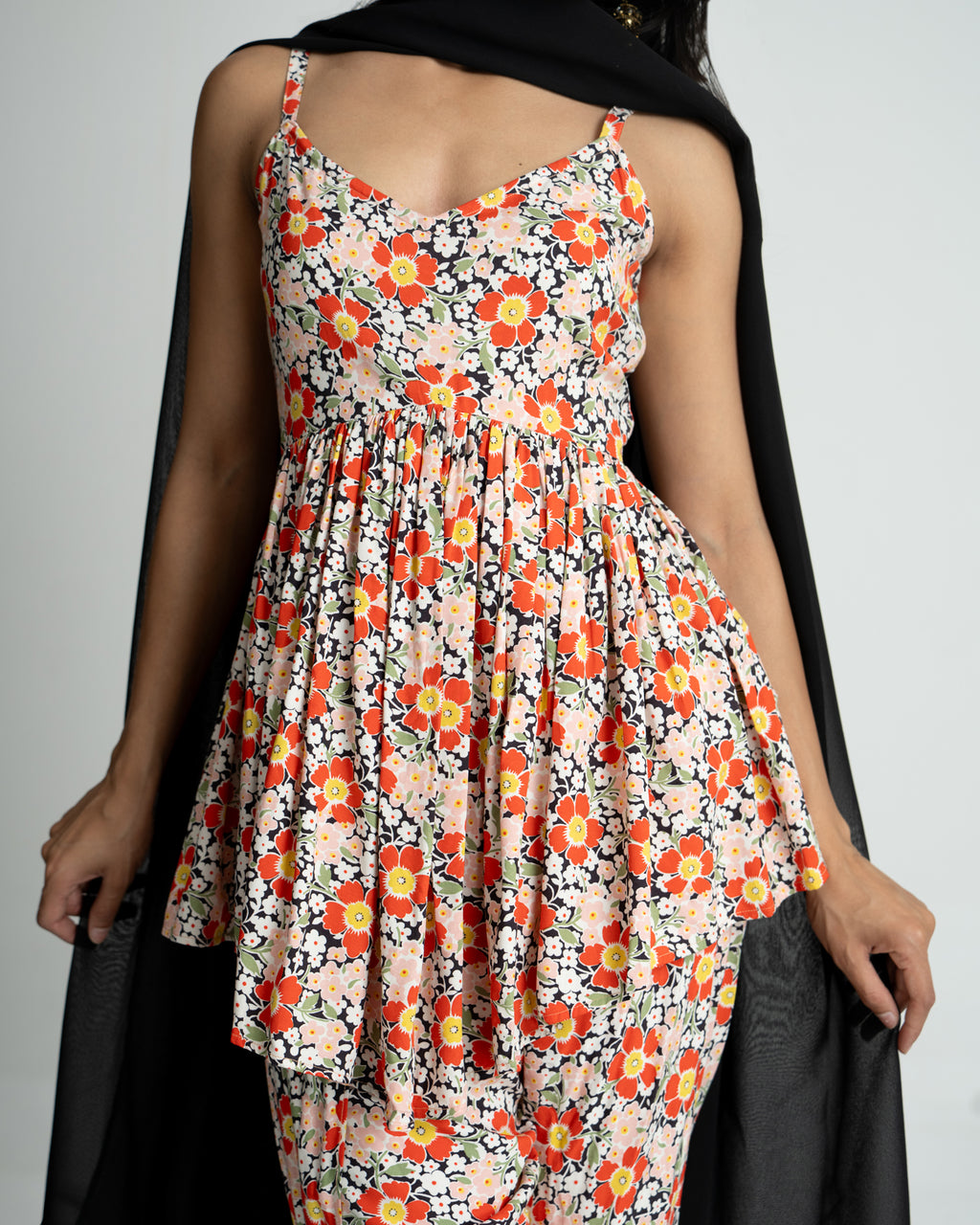 Floral printed kurti dhoti set