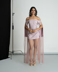 Lilac off shoulder dress with hand work
