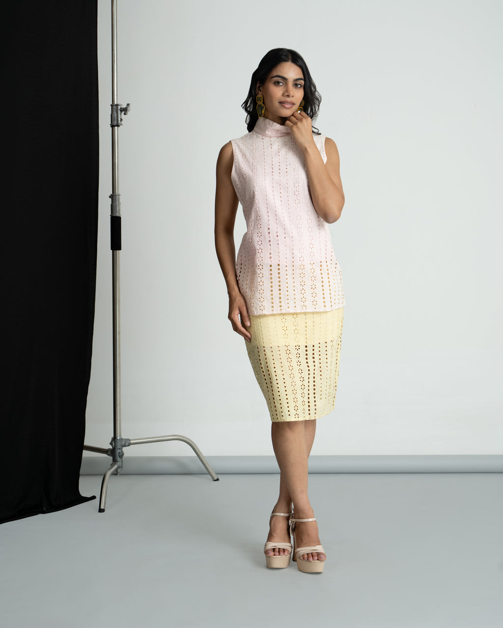 Cotton schiffli skirt top set