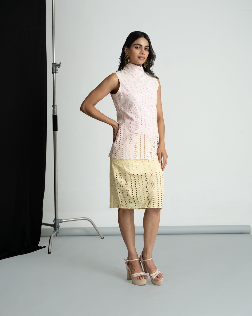 Cotton schiffli skirt top set