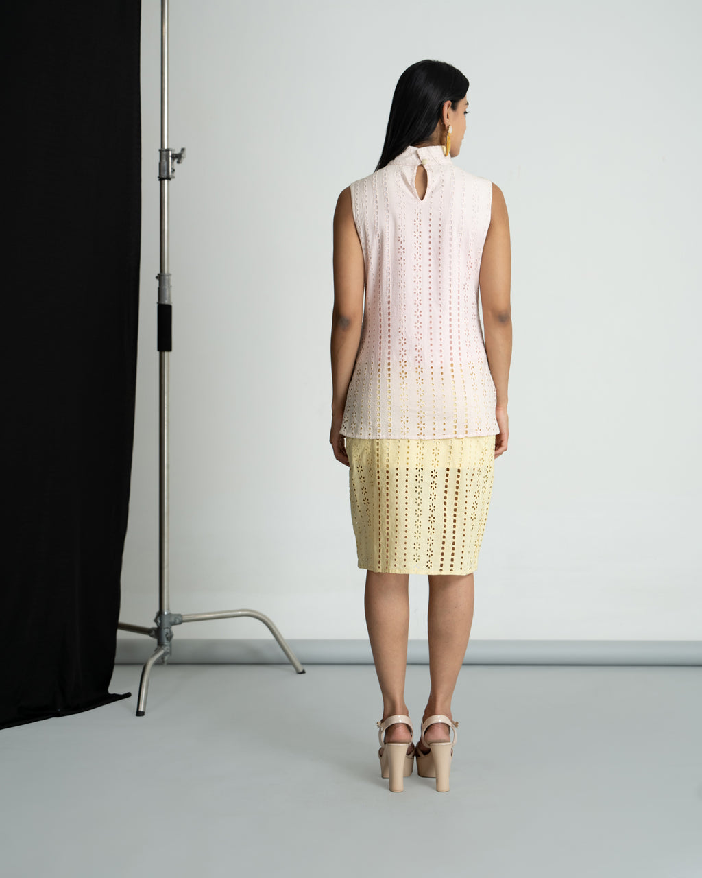 Cotton schiffli skirt top set